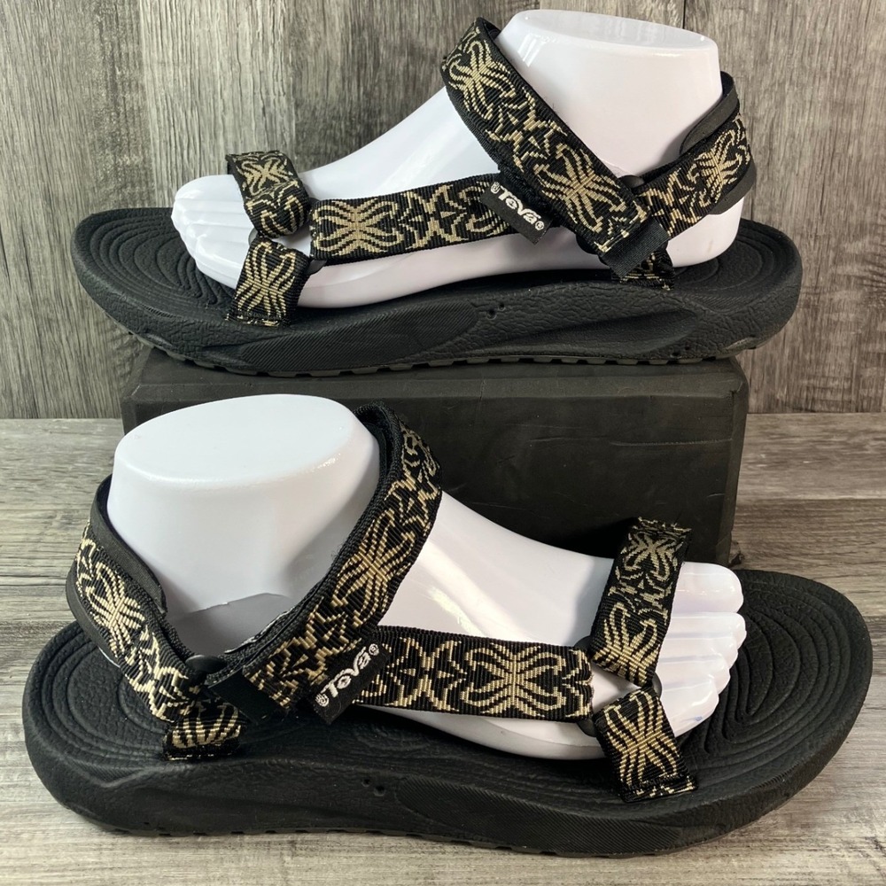 Teva Hurricane XLT 6407 Womens 11 Black Tan Geometric Strap Sport Hiking Sandals